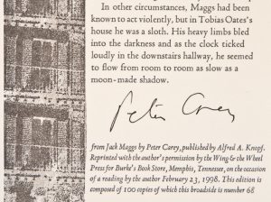 [PETER CAREY] Then he crept up the stairs. (Signed broadside)