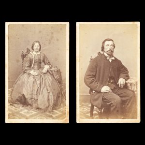 A pair of studio portraits of a husband and wife. Bendigo, Victorian goldfields, circa 1865.