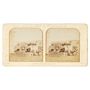 French tissue stereoview of the Tsar Canon, Moscow, with contrasting non-firing and firing views. Circa 1870.