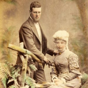 A tinted wedding portrait of a young couple. Ballarat, Victoria, early 1880s.